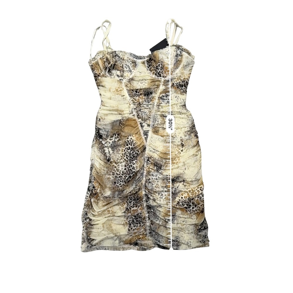 Vintage Y2K Leopard Mesh Ruched Bodycon Mini Dress Spaghetti Strap Prom Party S - Picture 13 of 14